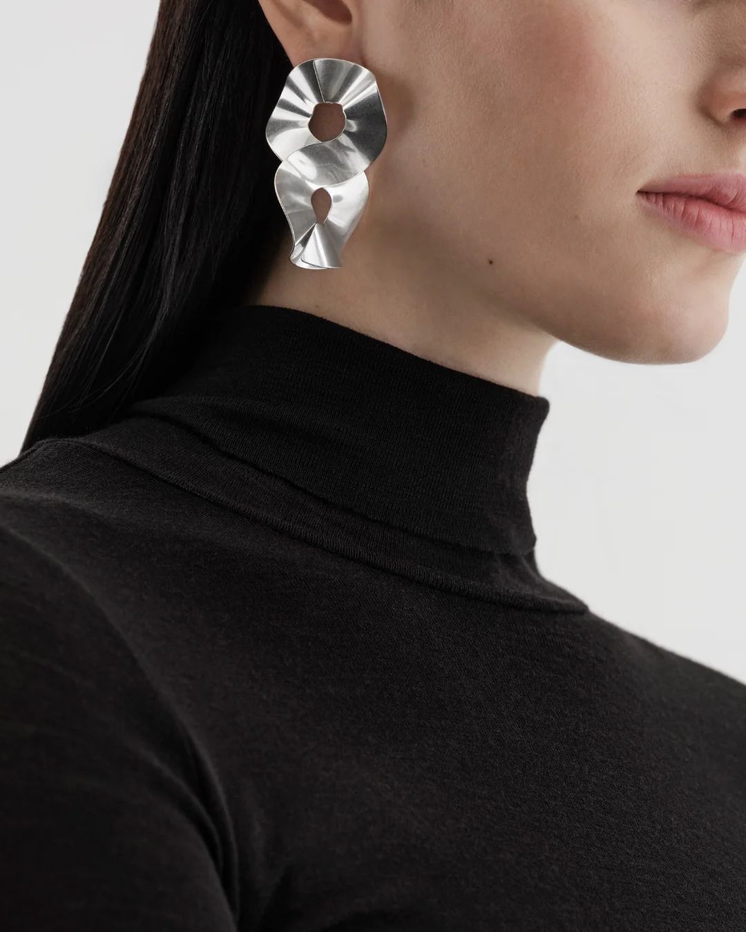 Alluring single earring large silver left - Image 2