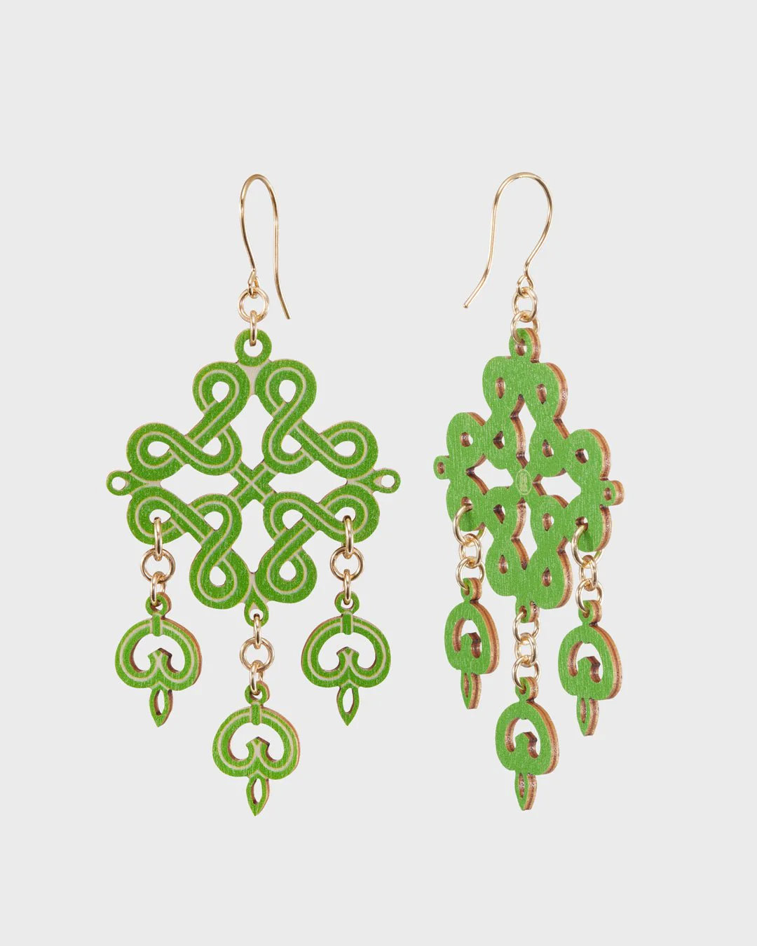 Karelian Plaited Ribbon Motif Plywood Earrings Green - Image 3