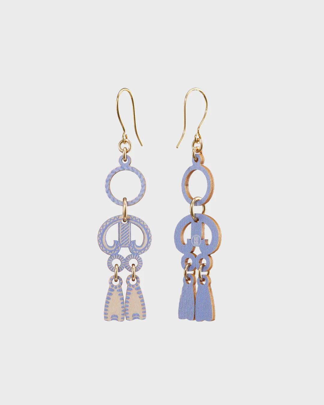 Pretzel plywood earrings blue - Image 2